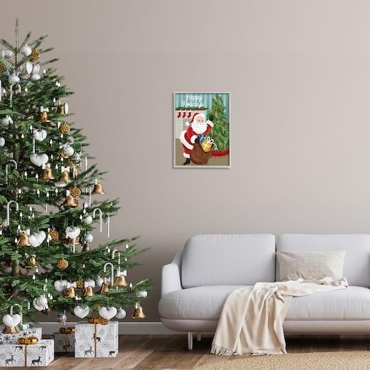 Stupell Industries Happy Holidays Santa Gift Bag Framed Giclee Art